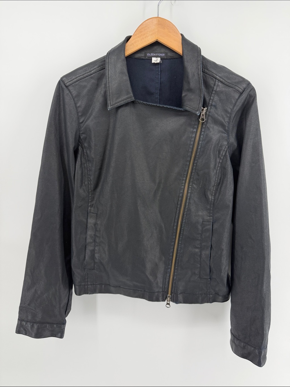 Eileen Fisher Waxed Cotton Moto Jacket S A18